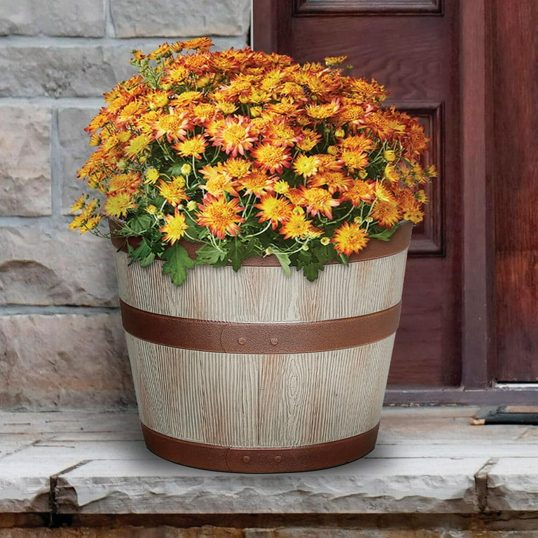 Better Homes & Gardens Whiskey Barrel Light Brown Resin Planter