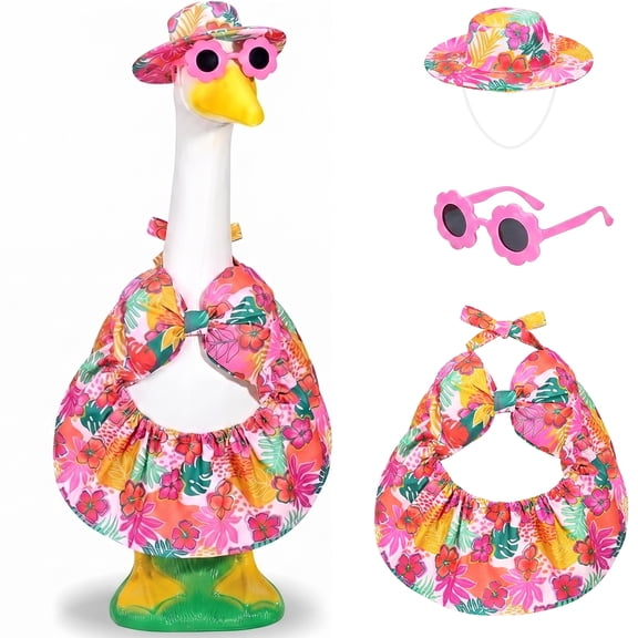 Forfamy Hawaiian Goose Outfit Summer Porch Goose Outfits Bikini Goose Clothes Cute Goose Costume for Outdoor Garden Yard Decor