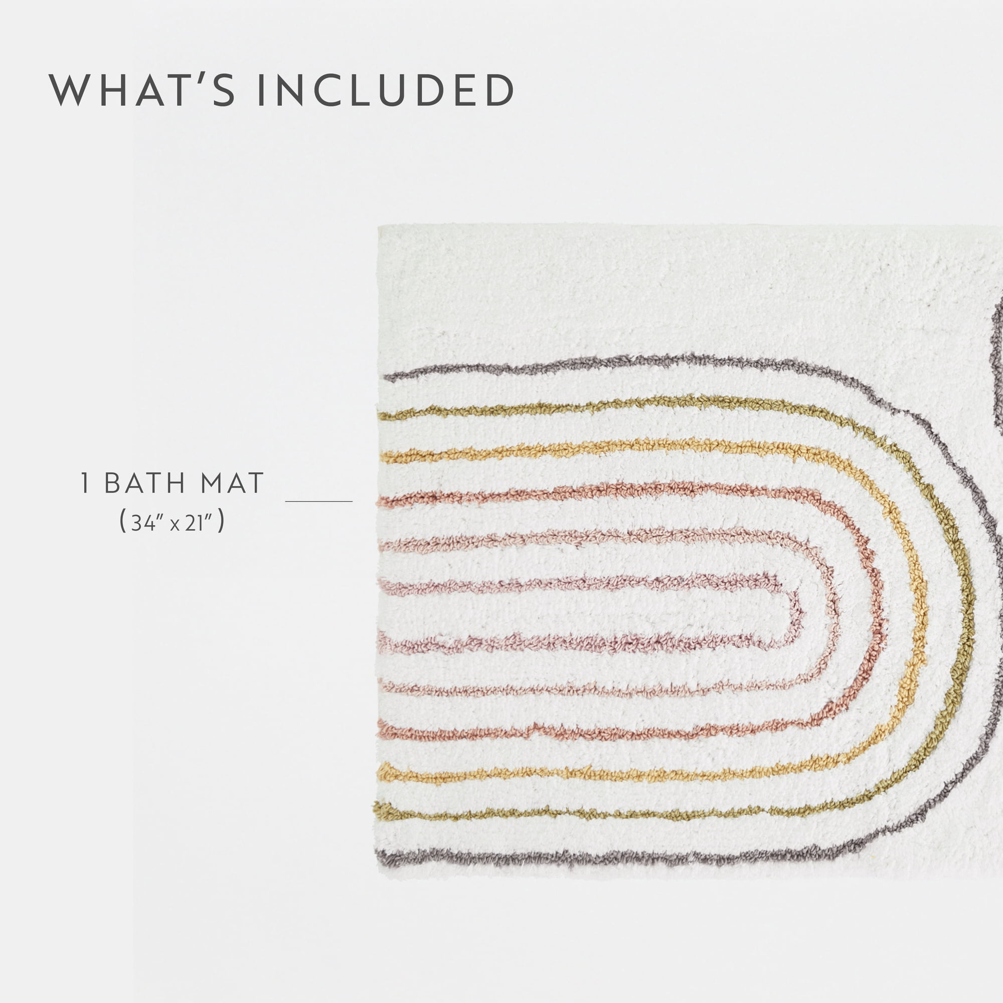Noble Linens Modern Pattern Cotton Bath Mat, 34 in x 21 in, Rainbow White