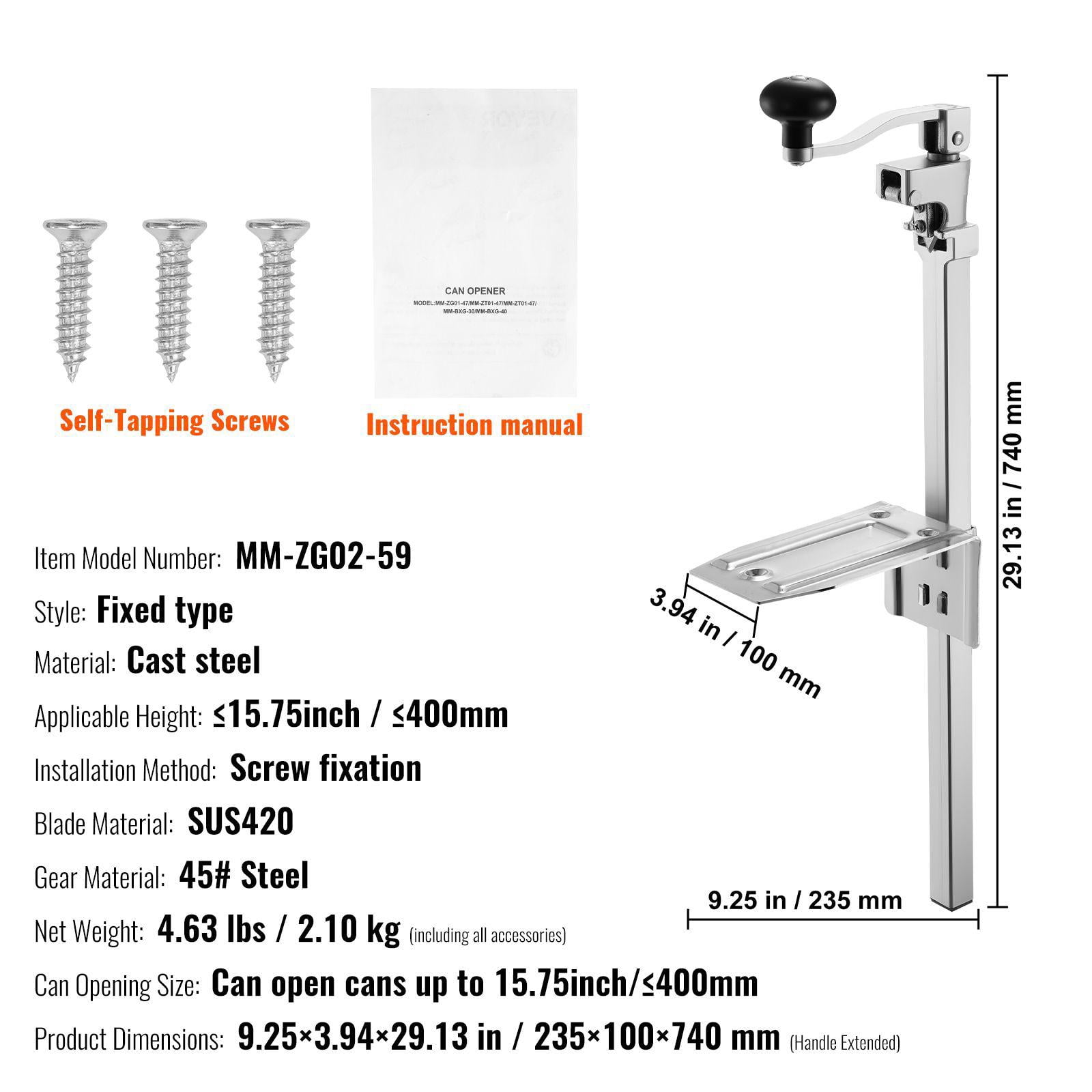 Heavy Duty Commercial Can Opener Manual Tabletop Adjustable Height Up to 15.75 Inches Screw Locking for Restaurant Hotel Food Store