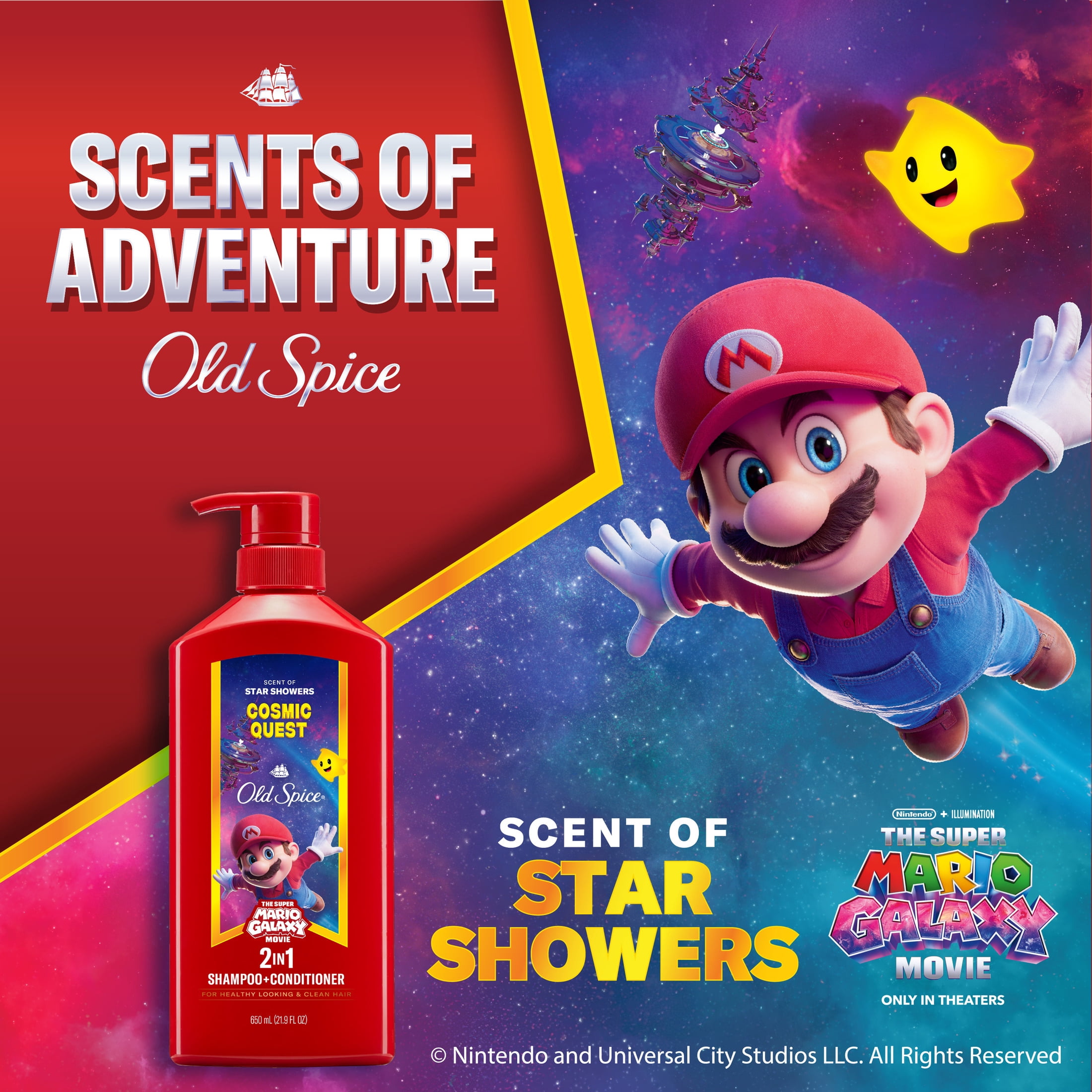 Old Spice 2-in-1 Mens Shampoo and Conditioner, Cosmic Quest, Old Spice x The Super Mario Galaxy Movie, 21.9 fl oz