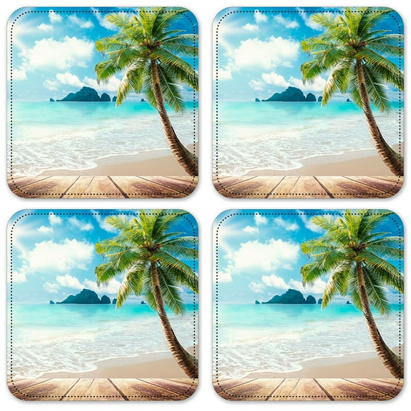 Vinyl Drink Coasters - Set of 4 - Beach Boardwalk