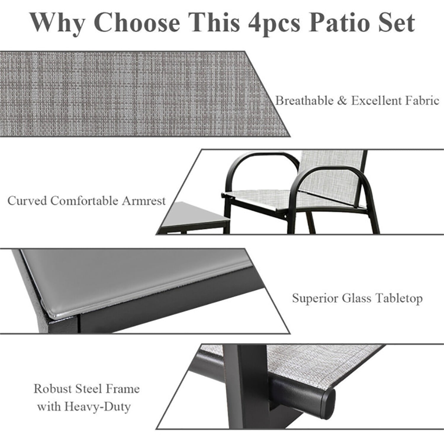 Aimee Lii 4 Pieces Patio Furniture Set with Glass Top Coffee Table, Outdoor Patio Set Aimee Lii 4 Pieces Patio Furniture Set with Glass Top Coffee Table, Outdoor Patio Set