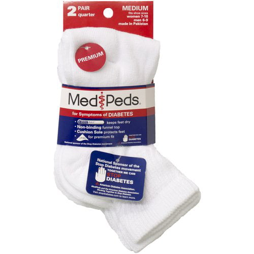 MediPeds Diabetic CoolMax Quarter Socks, Medium, 2 Pack