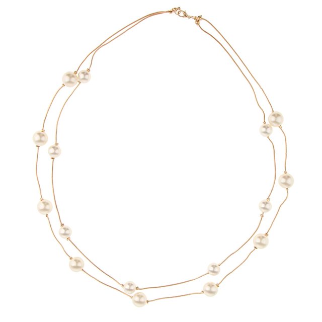 Collar de gargantilla de perlas de doble cadena larga elegante de moda para mujer suéter camisa Oro jinwen Collar de perlas de cadena doble
