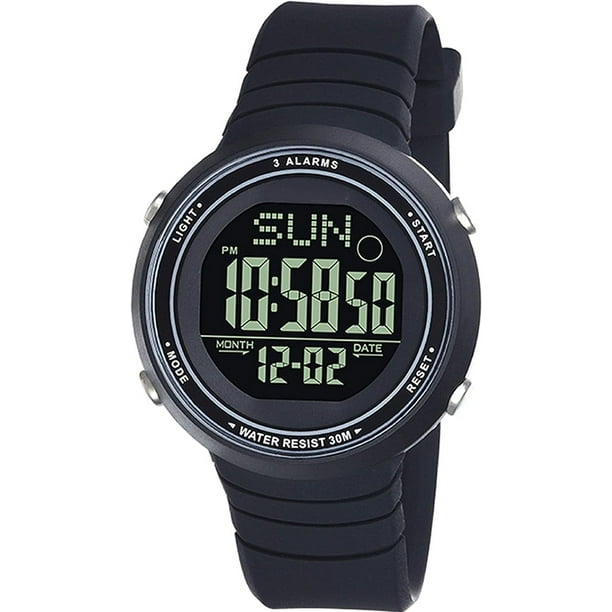 Reloj deportivo negro para mujer, relojes digitales para mujer, pantalla LED resistente al agua hasta 5 ATM, retroiluminación al aire libre