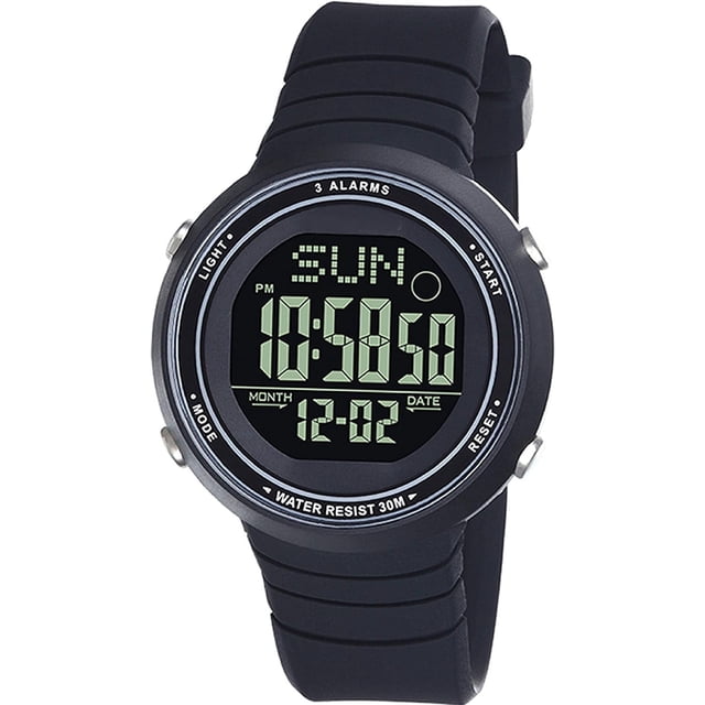 Reloj deportivo negro para mujer, relojes digitales para mujer, pantalla LED resistente al agua hasta 5 ATM, retroiluminación al aire libre