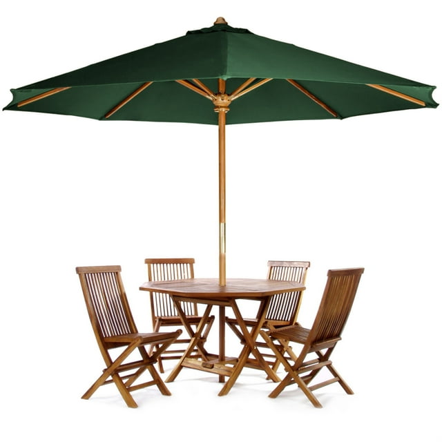 All Things Cedar Ensemble de Table Pliante Octogonale en Teck de 4 Pi à 6 Pcs avec Parasol Vert