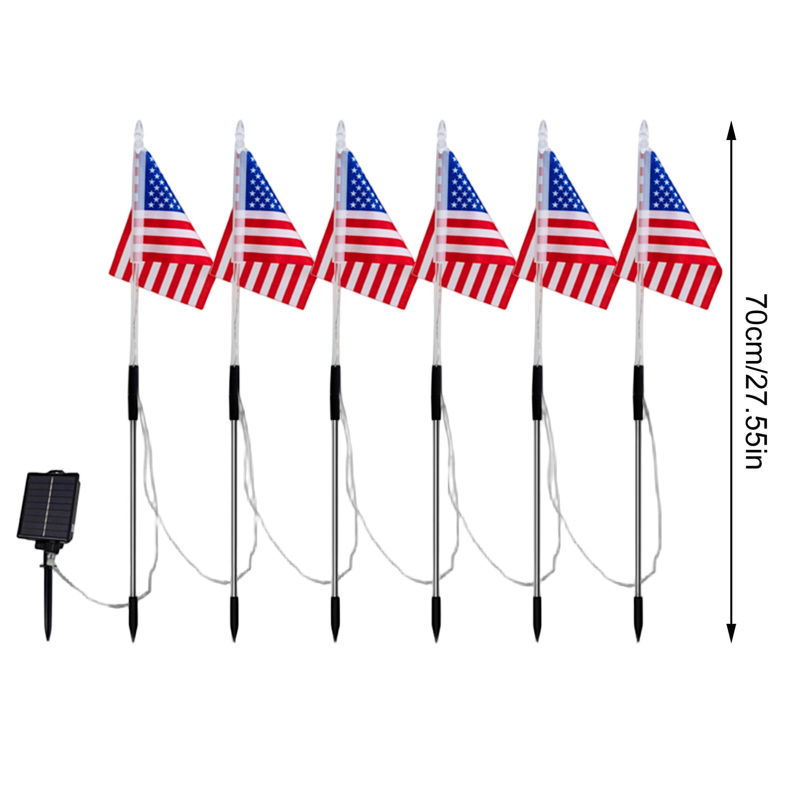 Solar American Flag Lights Outdoor Decorative - 6 Pack Waterproof LED USA Flag Garden Stakes, 27.5 Inch Patriotic Solar Pathway Lights for Yard, Lawn, Cemetery, Independence Day Memorial Day Decor
