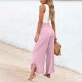 thumbnail image 6 of Women Linen Pants Summer Ruffle Wide Leg Palazzo Pants Dressy Smocked Waist Wide Leg Pant Boho Flowy Beach Pant Pink XL, 6 of 7