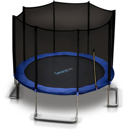 SereneLife 10 Foot Outdoor Backyard Play Trampoline and Safety Protective Dual Closure Net Enclosure for Kids Supports Weight Up to 352 Pounds, Blue