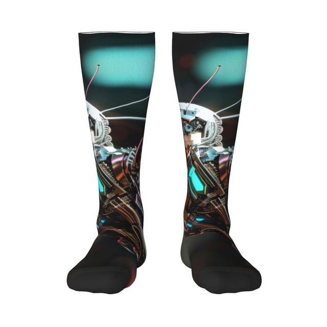 Balery Futuristic Robot Hummingbird Calcetines novedosos Calcetines deportivos Calcetines hasta la rodilla Calcetines de algodón Calcetines originales y geniales