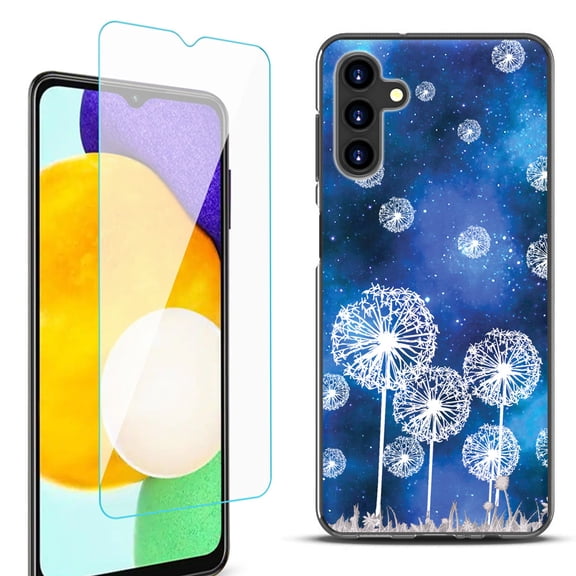 Slim-Fit Protective Fashion Phone Case (Black) for Samsung Galaxy A13 5G, with Tempered Glass Screen Protector, by OneToughShield ® - Dandelion Stars