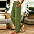 thumbnail image 4 of Fnooota Women's Straight Leg Pants, Side Slit Hem Stretchy Elastic Waist Casual Trousers with Pockets Green Size XL, 4 of 5