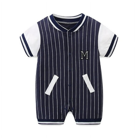 

Baby‘s One-piece Clothes Pure Cotton Hundred Days Baby‘s Summer Clothes Men‘s Short-sleeved Handsome Out-of-home Thin Baseball Clothes