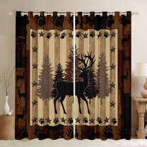 Homewish Wild Deer Elk Black Out Curtains,Jungle Animal Moose Bear Curtains Pack of 2 (42x63 Each),Brown Bear Paws Bedroom Curtains For Boys Teens,Luxury Bedroom Decor
