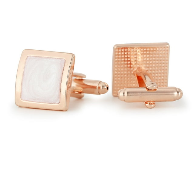 Gemelos elegantes cuadrados de oro rosa con incrustaciones en espiral blanca