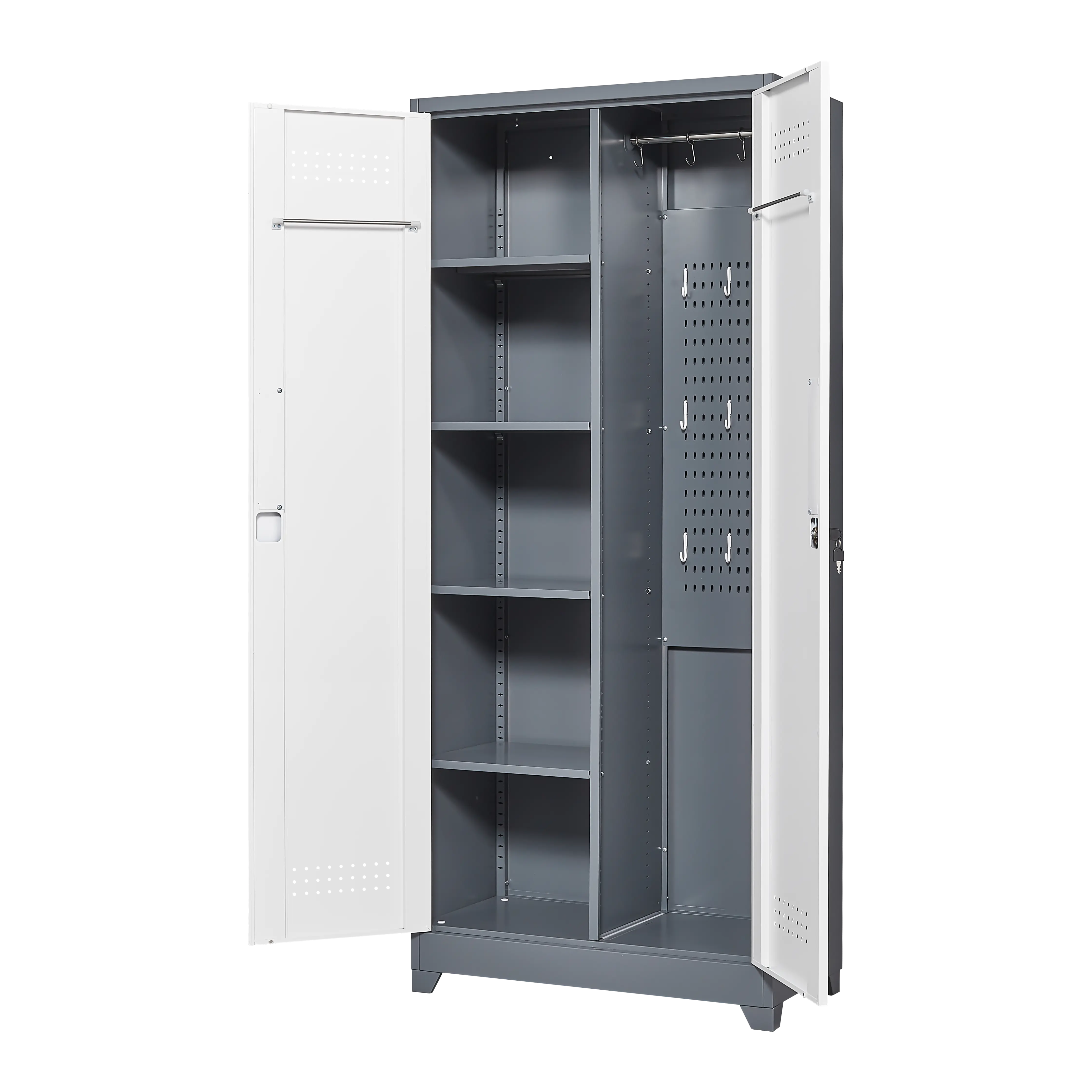 Aukfa 72" Metal Garage Storage Cabinets, Lockable Broom Closet Storage Cabinet with Shelves for Basement/Office/Laundry Room, White