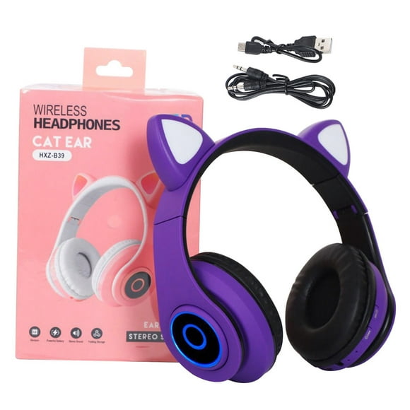 freestylehome Bluetooth 5.0 Headphone LED Flashing Light Headset Adorable Wireless Rechargeable Gaming Microphone Earphone, Purple