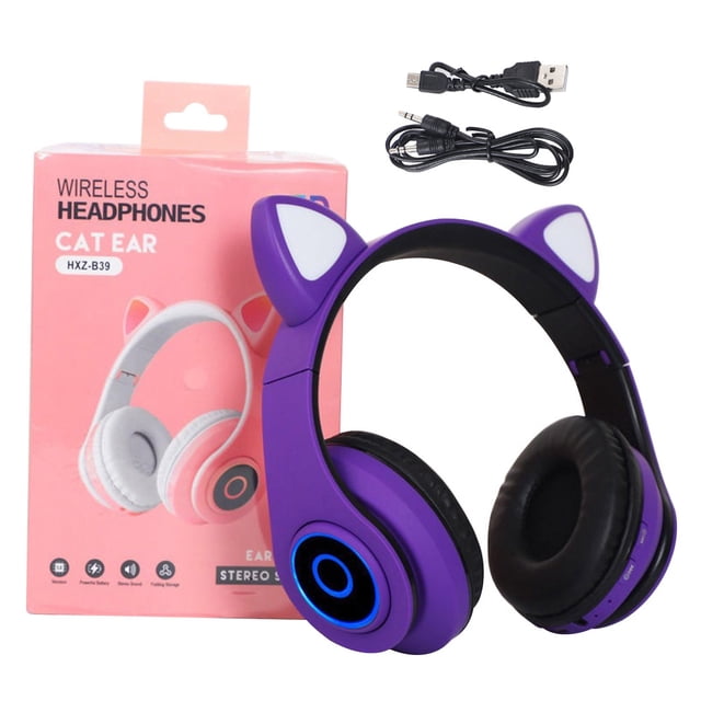 Auriculares Auriculares con luz intermitente LED Adorable micrófono inalámbrico recargable para juegos Auricular 5.0 compatible con Bluetooth, morado Speravity EL000090-04B