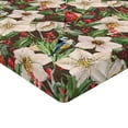 thumbnail image 4 of Ambesonne Nature Fitted Sheet, Flowers Berries Birds Print, Twin Size, Dark Coral Reseda Green, 4 of 5