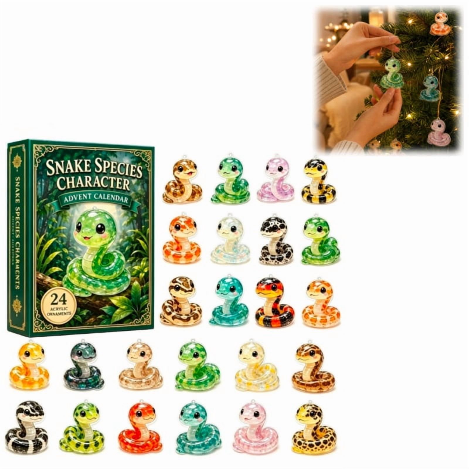 Snake Species Character Advent Calendar 24 Pcs 2D Flat Acrylic Snake Hanging Ornaments Countdown Blind Box Reptile Lover Tree Decor Gift