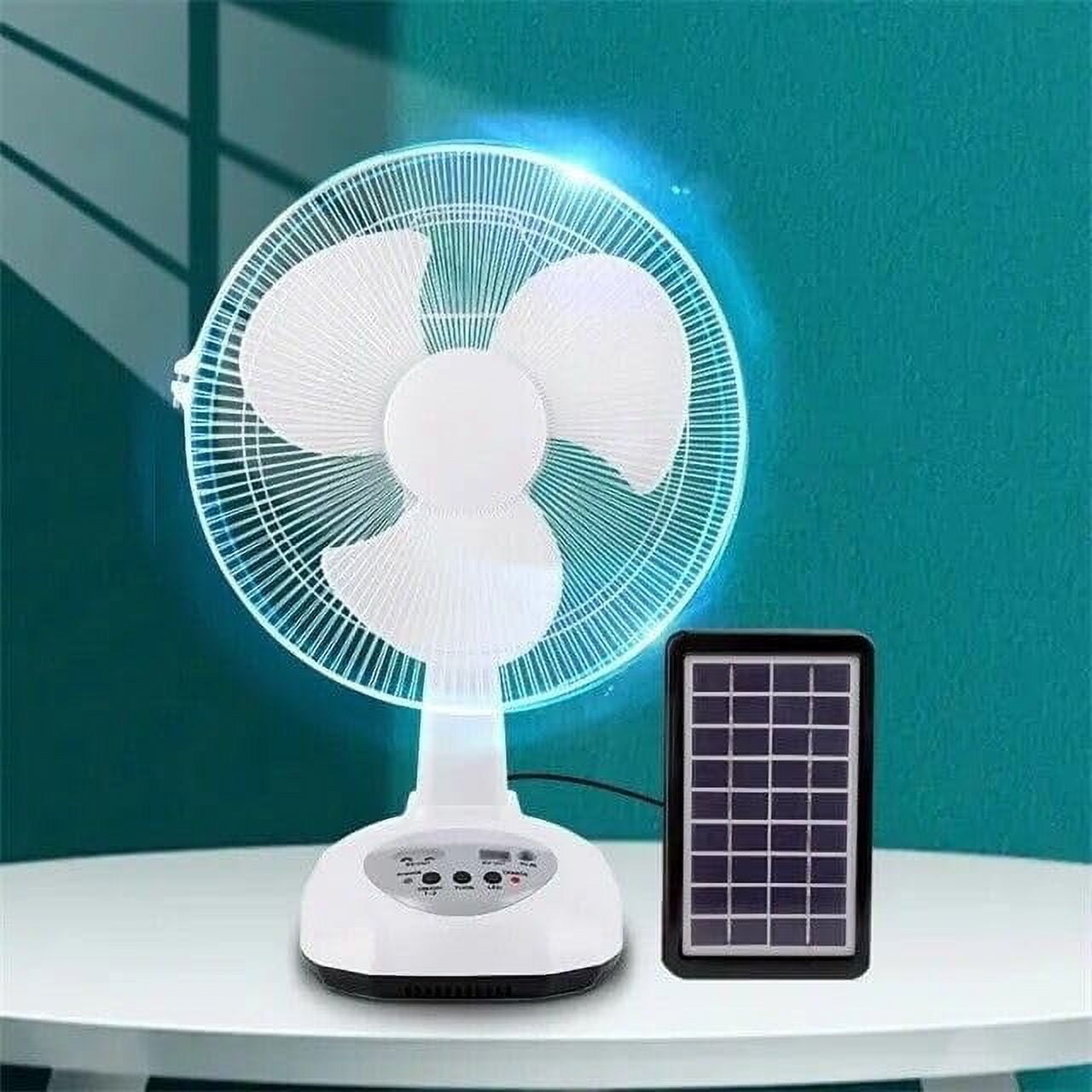 New Rechargeable Fan With solar panel, USB port, night LED light and 2 Free bulbs. Eco-Friendly Cooling