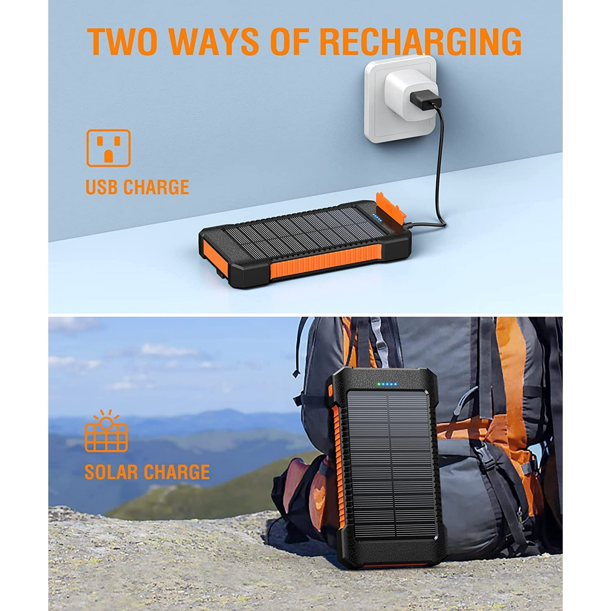 JIUMESS 26800mAh Solar Power Bank, USB Portable Solar Charger Compatible for iPhone, Android Phone