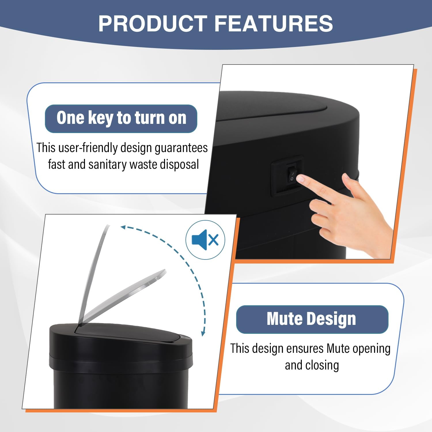 PayLessHere 13Gal Touchless Trash Can - Stainless Steel Auto Lid for Kitchen，Black