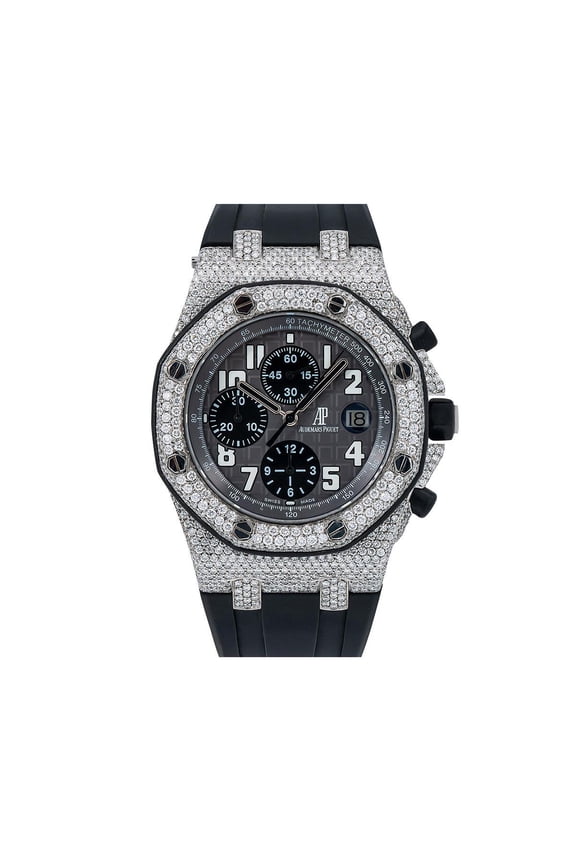 Pre-Owned Audemars Piguet Royal Oak Offshore 42MM 25940SK Gray Arabic Dial Diamond Paved Bezel Black Rubber Band 11.55ct