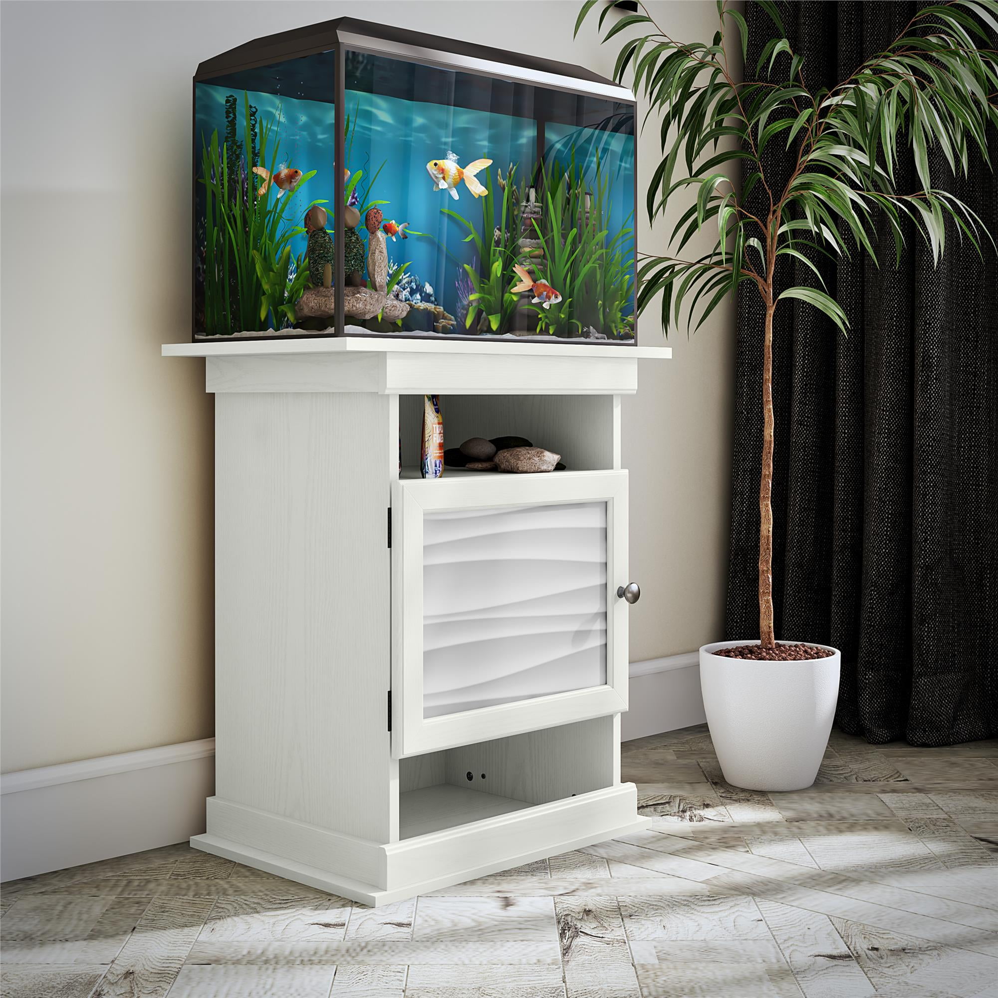 Flipper(tm) 10/20 Gallon Aquarium or Terrarium Tank Stand, White with Flat Faux Wave Laminate Door