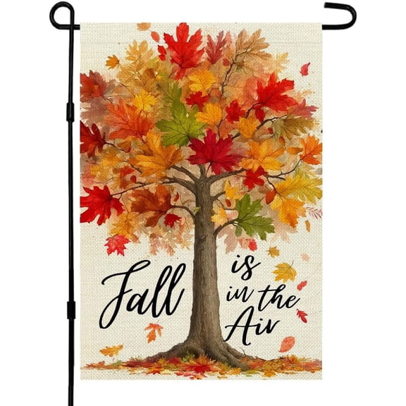 Shmbada Fall Garden Flag 12x18 Inch Double Sided Small Burlap Autumn Tree Maple Leaves Holiday Flag for Outside Yard Decoration