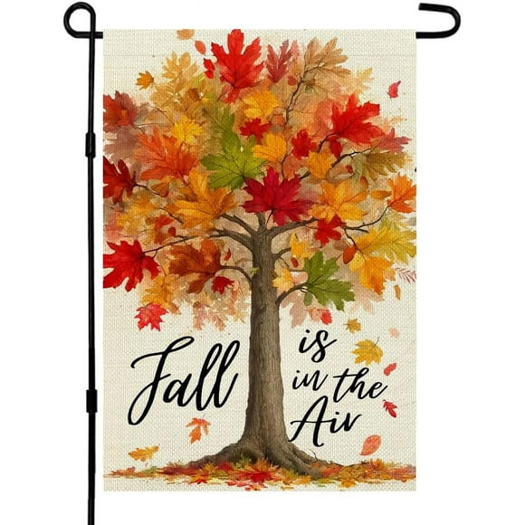 Lunfar Fall Garden Flag 12x18 Inch Double Sided Small Burlap Autumn Tree Maple Leaves Holiday Flag for Outside Yard Decoration