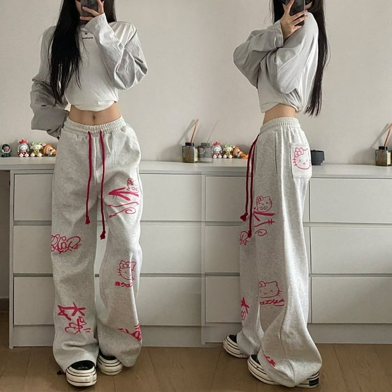 Retro streetwear graffiti pants Hip hop baggy sweatpants versatile straight leg trousers wide leg drawstring slacks Y2K pants Retro streetwear graffiti pants Hip hop baggy sweatpants versatile straight leg trousers wide leg drawstring slacks Y2K pants