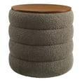 thumbnail image 2 of Mezzo Round Boucle Fabric Storage Ottoman in Pebble, 2 of 9