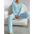 thumbnail image 4 of yunLCZ Silk Pajamas for Men Women's 2024 Fashion Casual Straight Leg Pants Loose V Neck Knit Set Nightshirt, 4 of 4