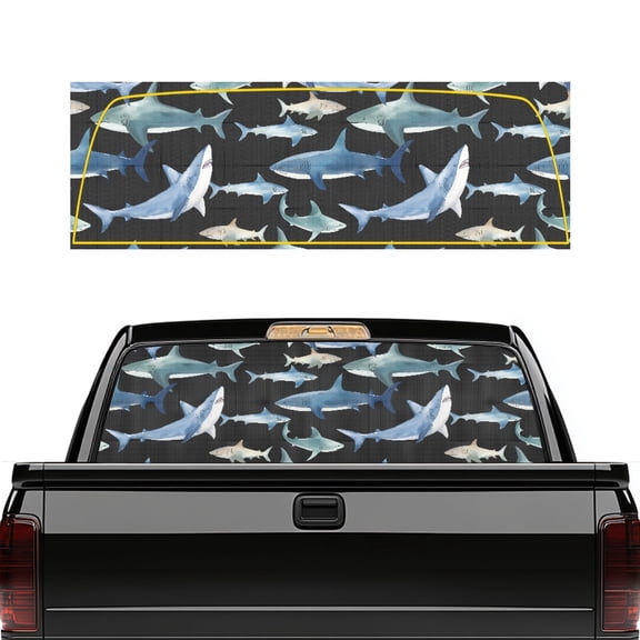 Psesaysky Watercolor Sharks Truck Rear Window Decal 66.9 x 22.4 Inches, Removable One-Way See-Through Perforated Vinyl Decal for Most Pickup Trucks