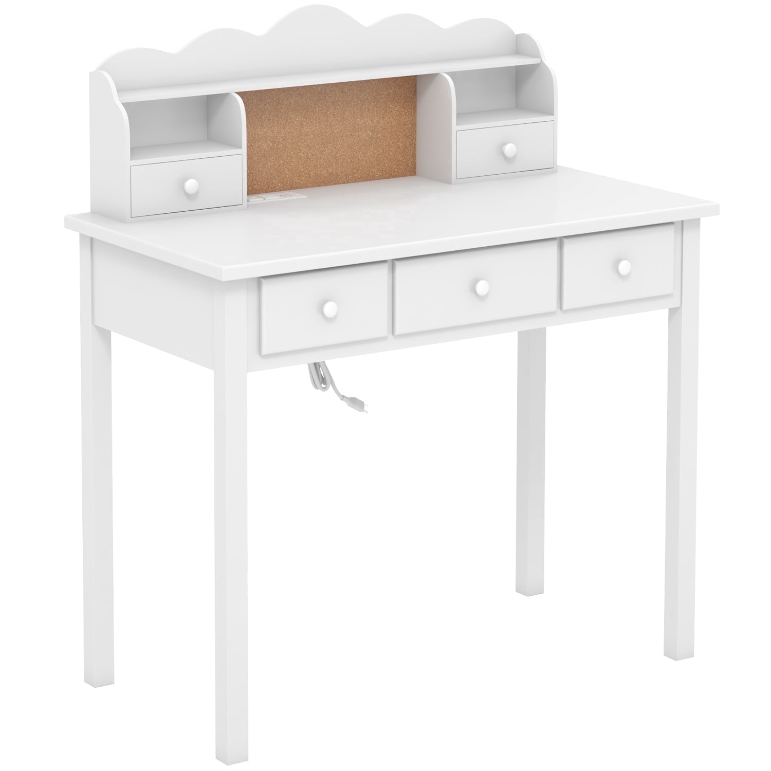 LAZZO 36" Writing Desk with Detachable Hutch & Drawers, Home Office Study Desk, White