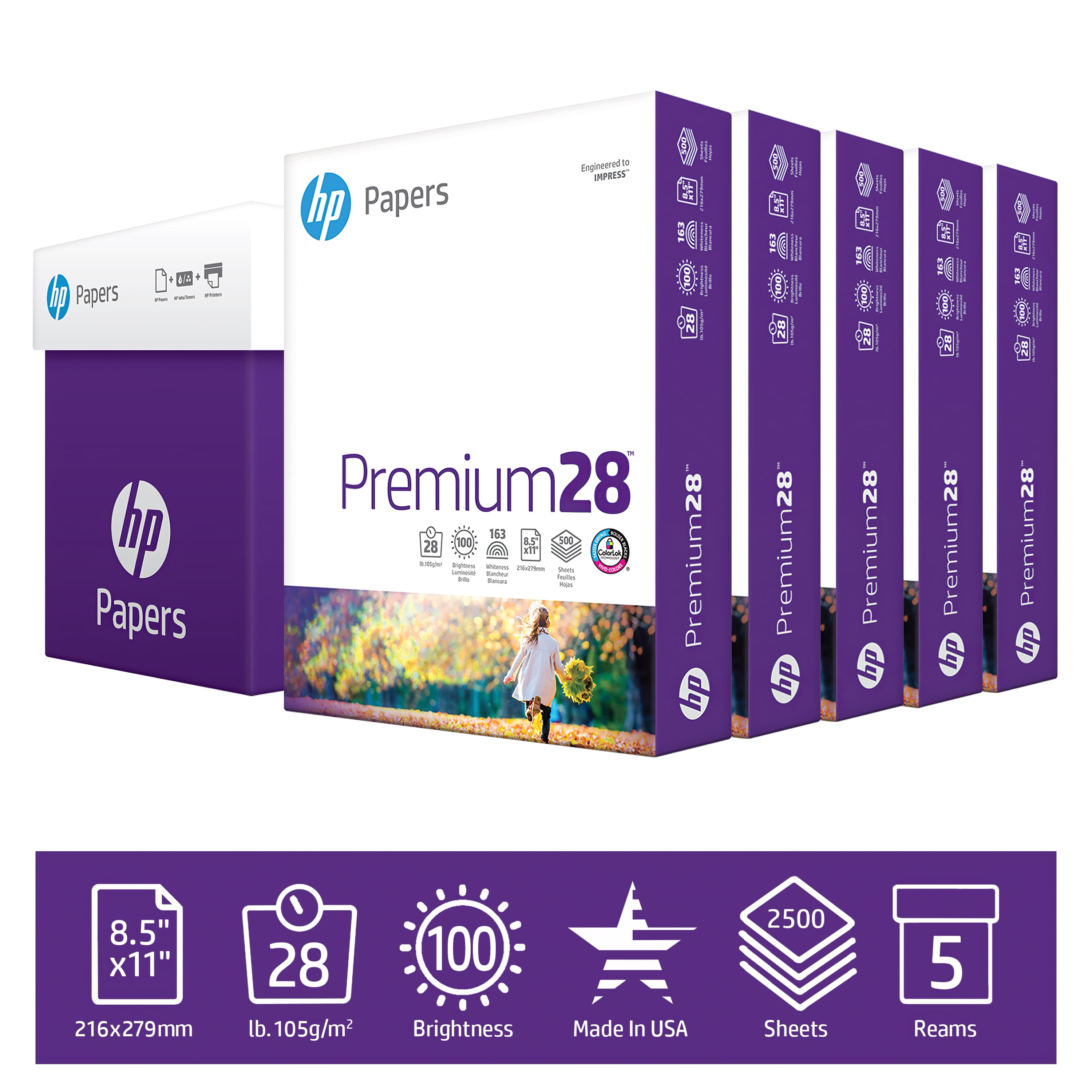 HP Printer Paper, Premium 28lb, 8.5x11, 5 Ream, 2500 Sheets Walmart