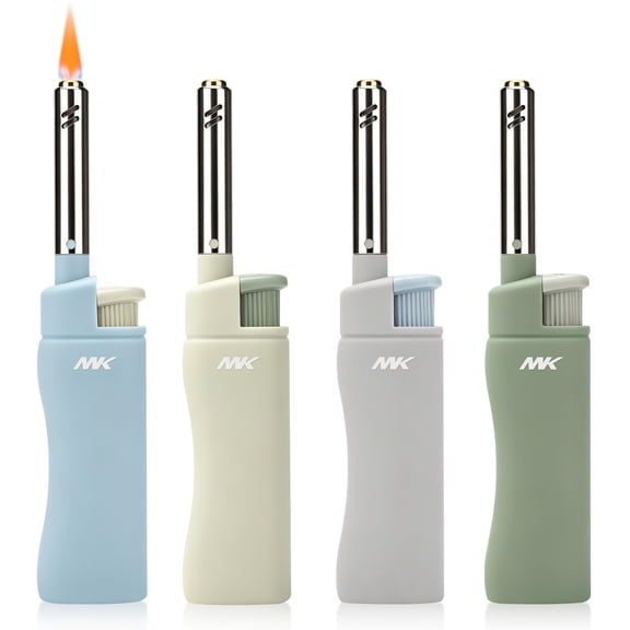 MK Candle Lighter, Butane Refillable Wind-Resistant Flame, 4-Pack for BBQ, Camping, Outdoor Use (Earthy-4PC)