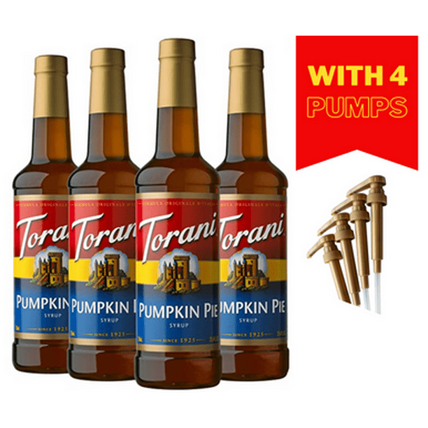 Torani Syrup, Pumpkin Pie Syrup 25.4 Ounces + Pumps (Pack of 4
