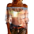 thumbnail image 2 of JTZGDY Mesh See Through Off the Shoulder Tops for Women Fashion Summer Tropical Palm Tree Printed Puff Short Sleeve Sheer Tunic Blouse Trendy Holiday Beach Vacation Outfit Tees Shirt, 2 of 10
