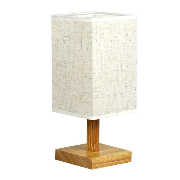 Lampe de Table Rétro pour Chambre, Lampe de Chevet en Bois Naturel, Veilleuse Décorative, Abat-Jour Carré en Tissu, USB Prêt à l'Emploi pour Chambre et Bureau