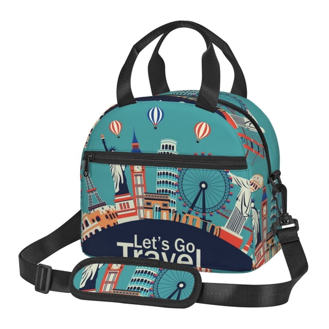 Easygdp Let's go Travel Caja de Almuerzo para Mujeres y Hombres, Bolsa de Almuerzo Insulada, Bolsas Reutilizables Impermeables para Viajes, Trabajo y Picnics