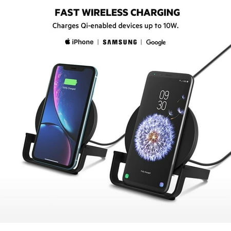 Belkin - 10W Qi-Certified Wireless Charger Stand - Fast Charging for iPhone, Samsung Galaxy - Includes AC Adapter - Black