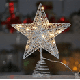 thumbnail image 2 of Silver Christmas Tree Topper Star with 20 LED Warm White Lights, 8" Hollow-Out Glittered Metal Star Tree Topper for Christmas Tree Decorations and Xmas Holiday Seasonal Décor, Battery Required, 2 of 6