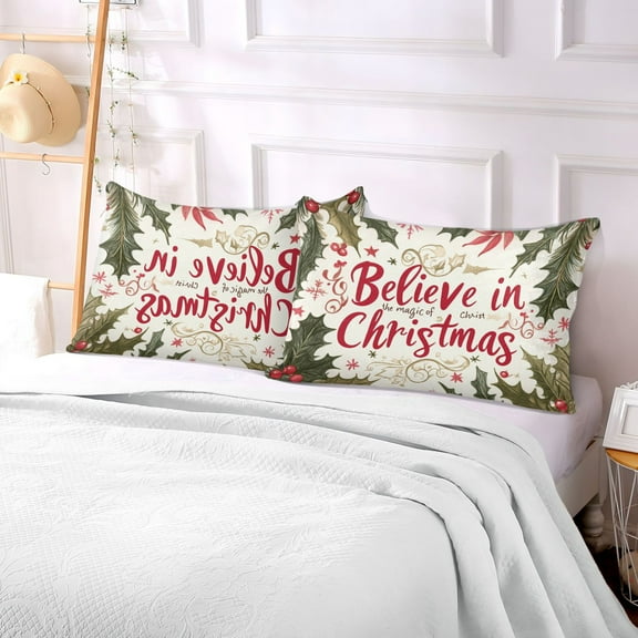 Pillow Case Plush Pillow Light Red Merry Christmas Elegant Wreath Case standard size/King size/Queen size Bed Pillow Pillowcases