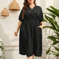 thumbnail image 6 of cocolona Womens Summer Plus Size Dress Fashion V Neck Short Sleeve Waisted Pleated Flowy Midi Dress Casual Loose Boho Dress Beach Sundress, 6 of 6