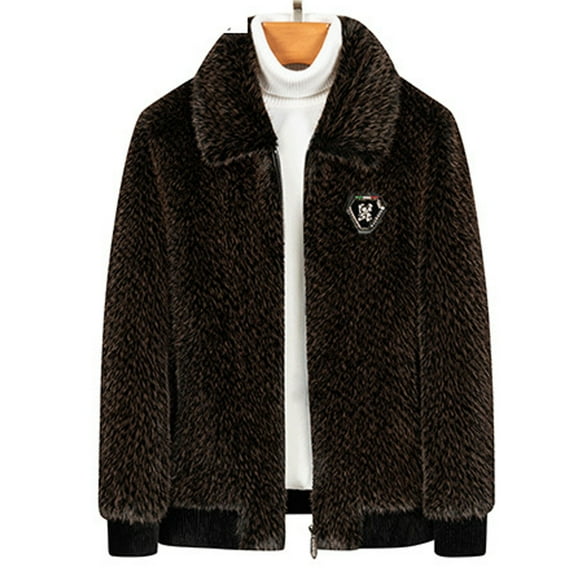 LOVZFMLL Jackets for Men Imitation Mink Velvet Warm Vintage Jacket Long Sleeve Winter Coat Fashion Casual