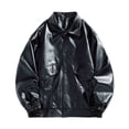 thumbnail image 3 of HOOMEUMY Men Daily Basic Tops Outdoors Loose Lapel Coat Soft Solid Versatile Leather Jacket, 3 of 9
